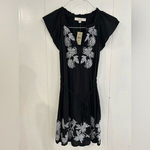 LOFT Black and White embroidered flower Flutter Sleeve Sundress NWT - XSP